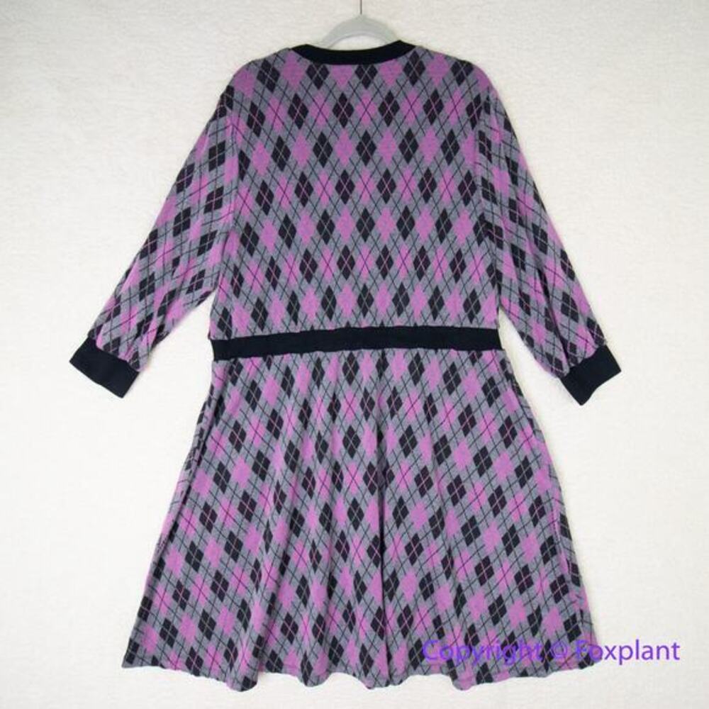 Unique Vintage Adorable Purple & Pink Argyle Sweater‎ Dress women plus size 1X - Picture 11 of 16